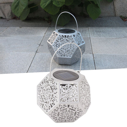 LED Solar Powered Lantern Light IP44 Waterproof Silver Polygon Decorative Solar Hanging Lantern Light for V1294-YM0521-3119230042911