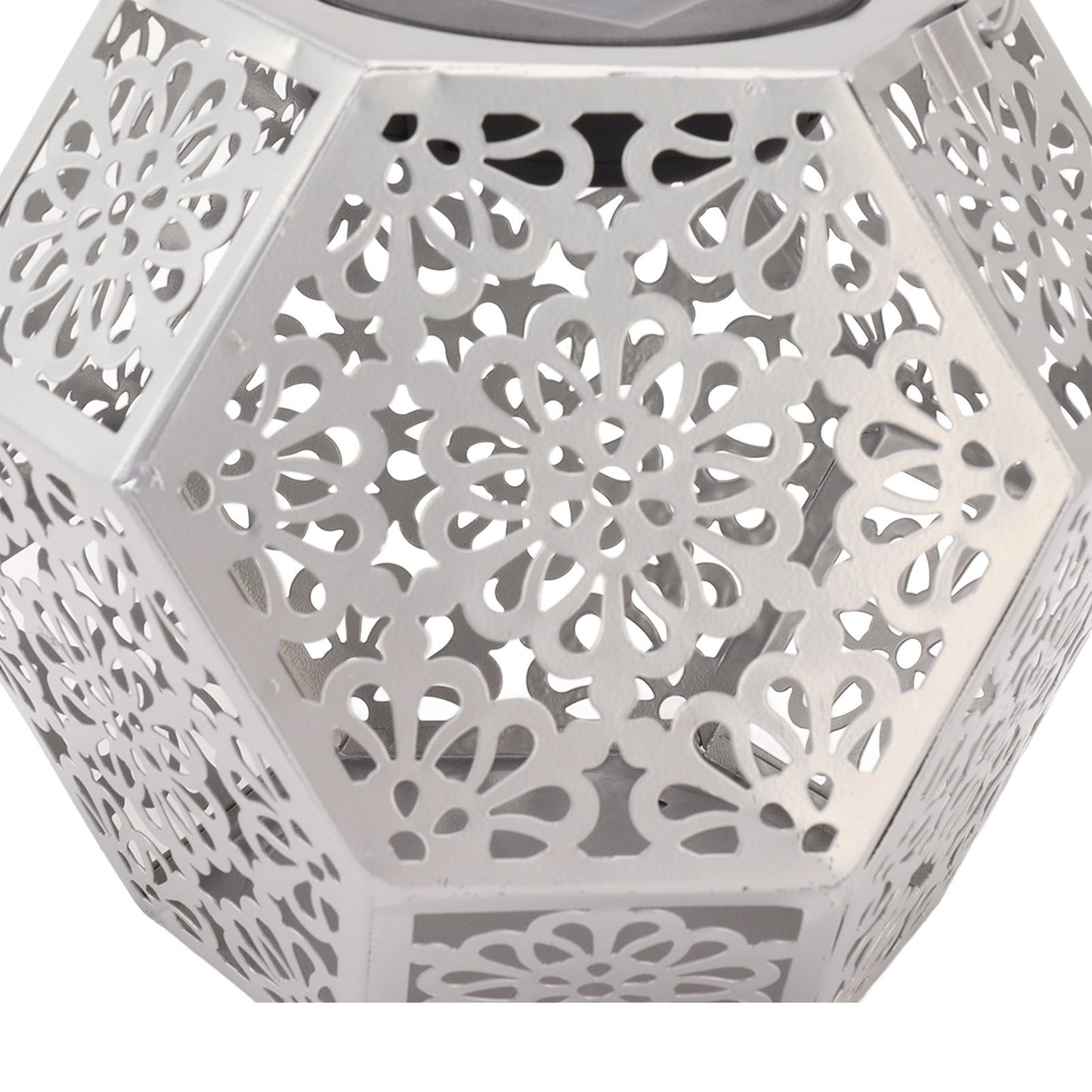 LED Solar Powered Lantern Light IP44 Waterproof Silver Polygon Decorative Solar Hanging Lantern Light for V1294-YM0521-3119230042911