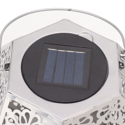 LED Solar Powered Lantern Light IP44 Waterproof Silver Polygon Decorative Solar Hanging Lantern Light for V1294-YM0521-3119230042911