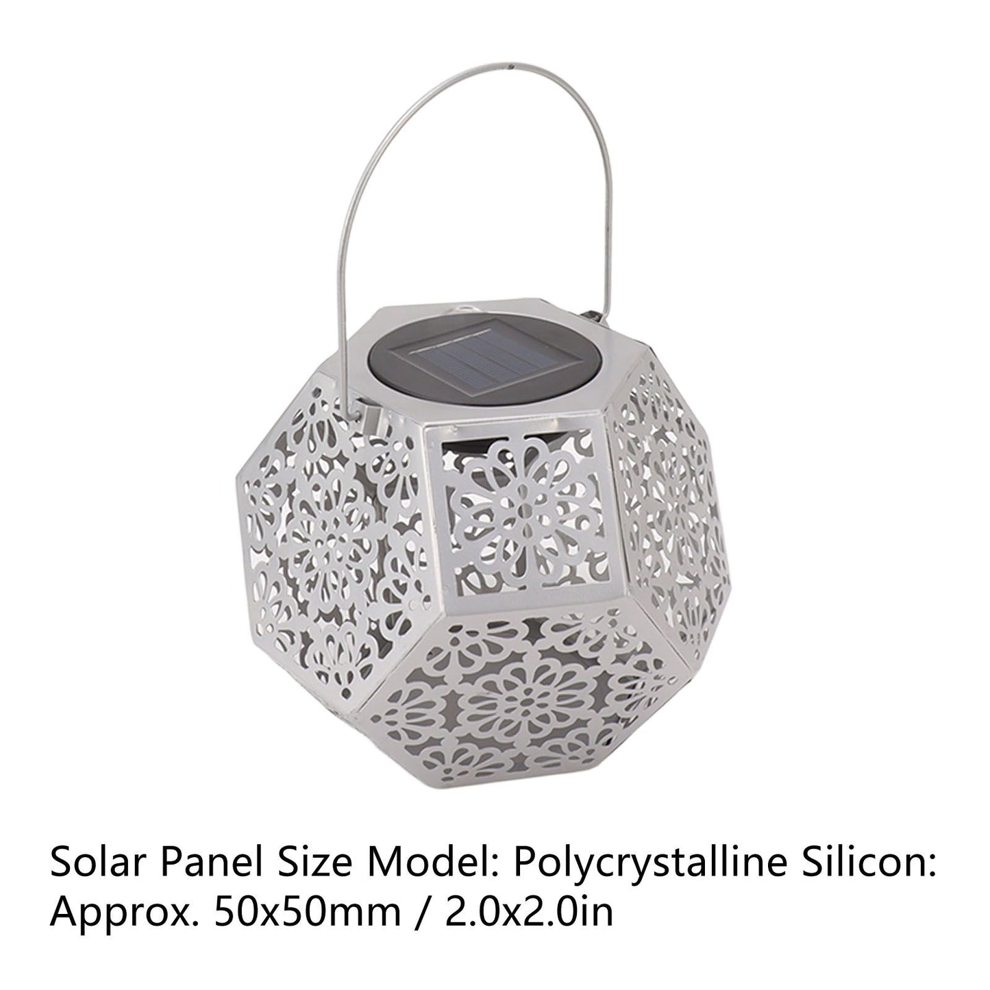 LED Solar Powered Lantern Light IP44 Waterproof Silver Polygon Decorative Solar Hanging Lantern Light for V1294-YM0521-3119230042911