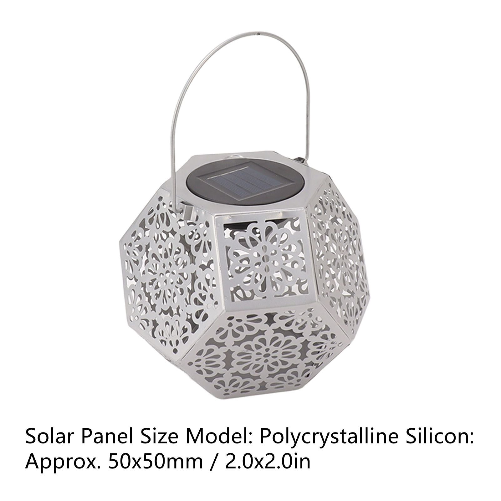 LED Solar Powered Lantern Light IP44 Waterproof Silver Polygon Decorative Solar Hanging Lantern Light for V1294-YM0521-3119230042911
