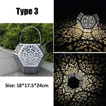 LED Solar Powered Lantern Light IP44 Waterproof Silver Polygon Decorative Solar Hanging Lantern Light for V1294-YM0521-3119230042911