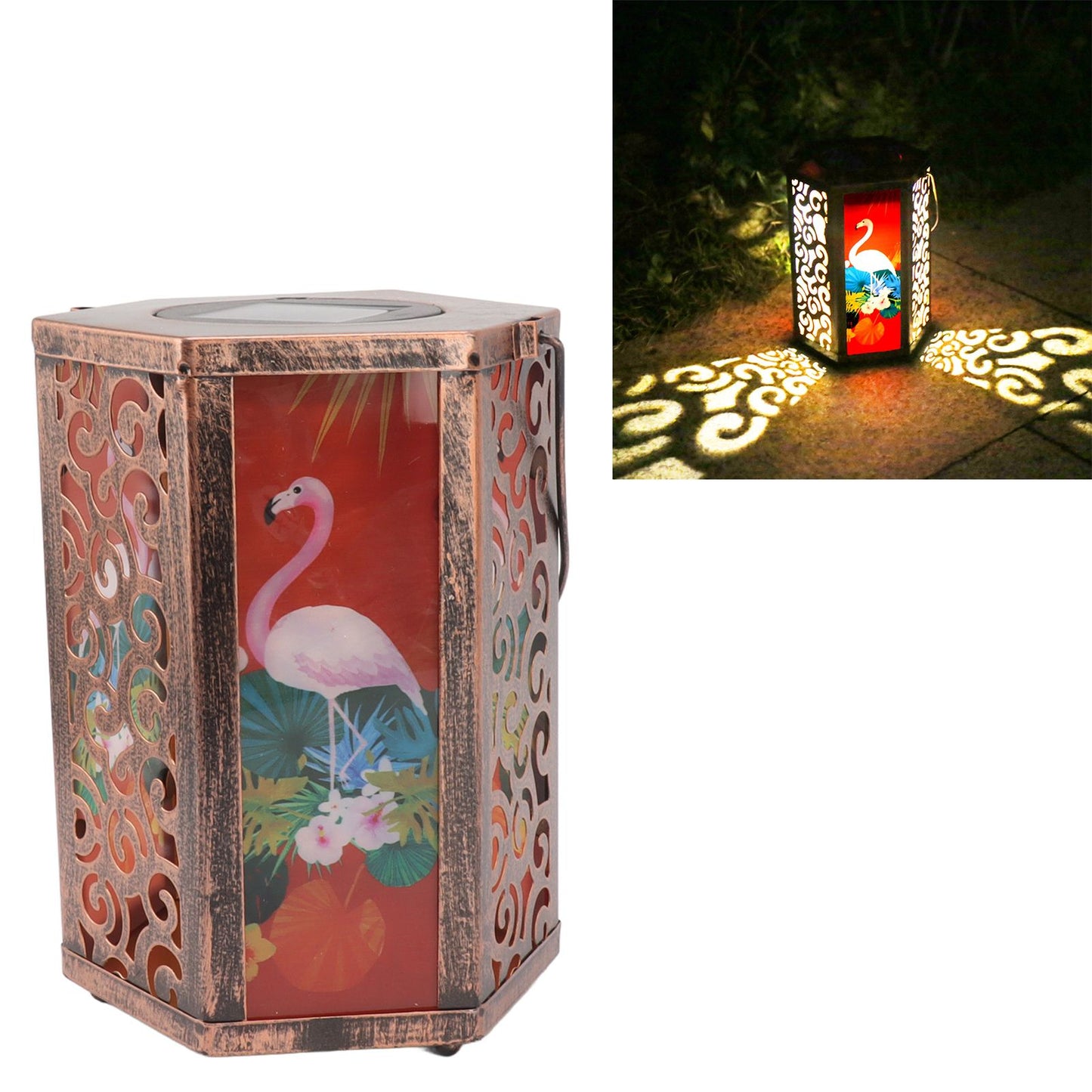Garden Hanging Lights Waterproof LED Decorative Lighting Hexagonal Bird Pattern Lantern for Home Courtyard V1294-YM0521-3119230045311