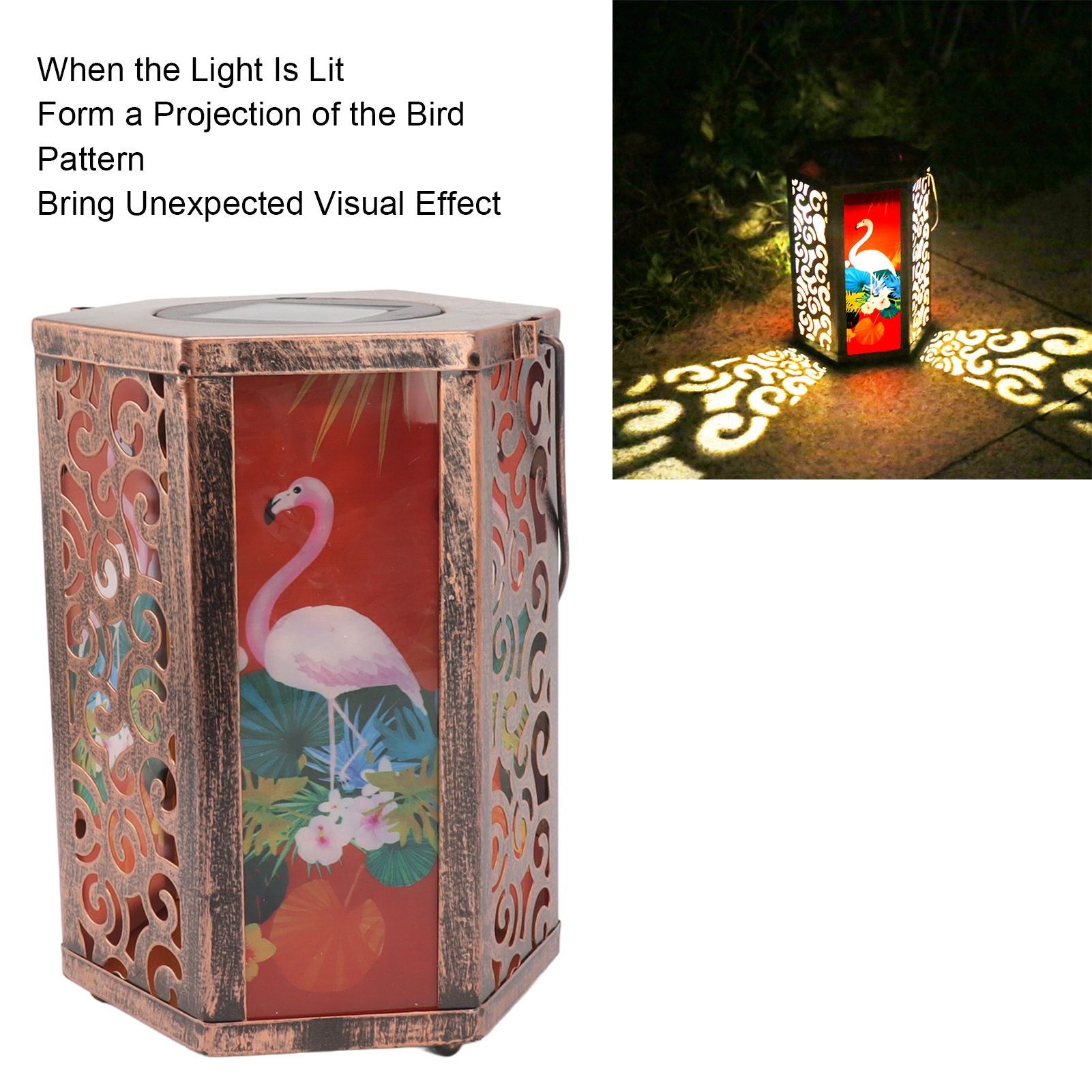 Garden Hanging Lights Waterproof LED Decorative Lighting Hexagonal Bird Pattern Lantern for Home Courtyard V1294-YM0521-3119230045311