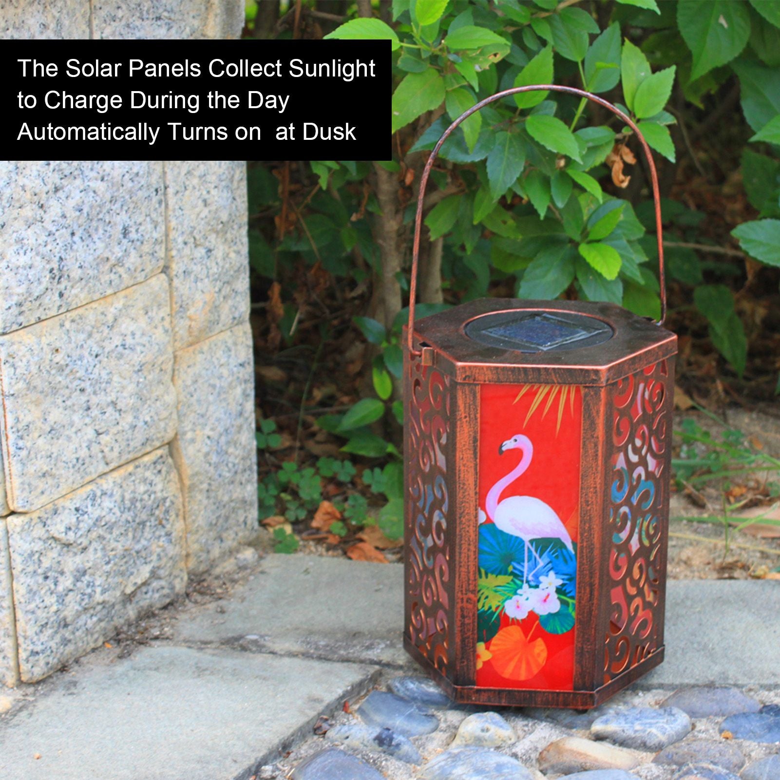 Garden Hanging Lights Waterproof LED Decorative Lighting Hexagonal Bird Pattern Lantern for Home Courtyard V1294-YM0521-3119230045311