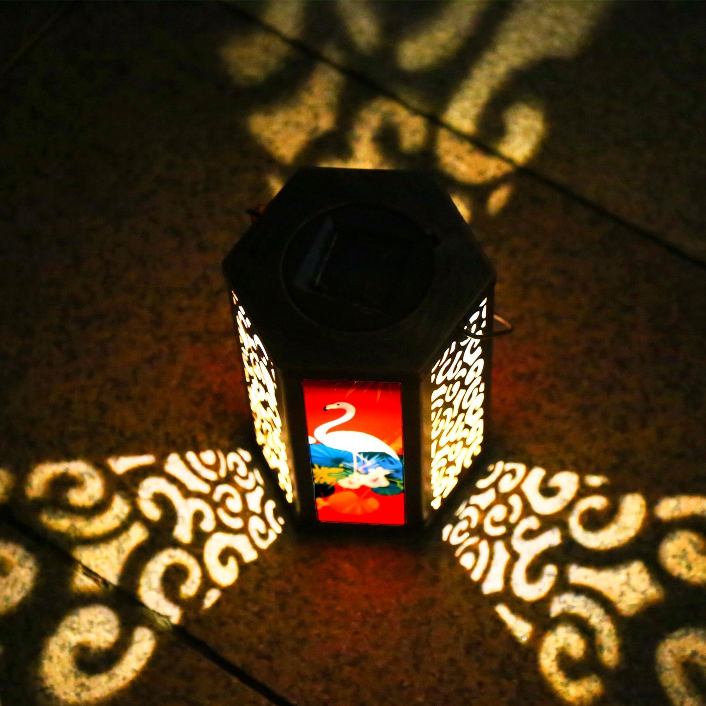 Garden Hanging Lights Waterproof LED Decorative Lighting Hexagonal Bird Pattern Lantern for Home Courtyard V1294-YM0521-3119230045311