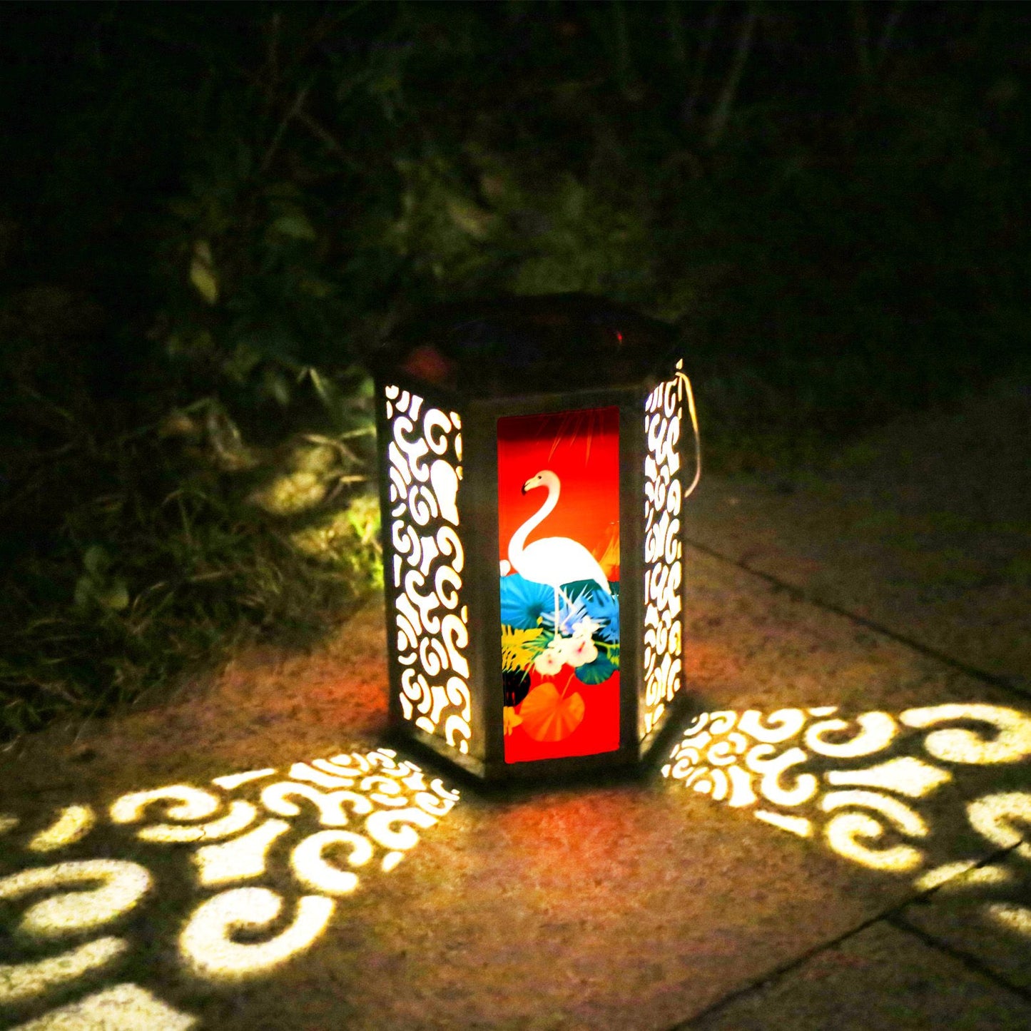 Garden Hanging Lights Waterproof LED Decorative Lighting Hexagonal Bird Pattern Lantern for Home Courtyard V1294-YM0521-3119230045311