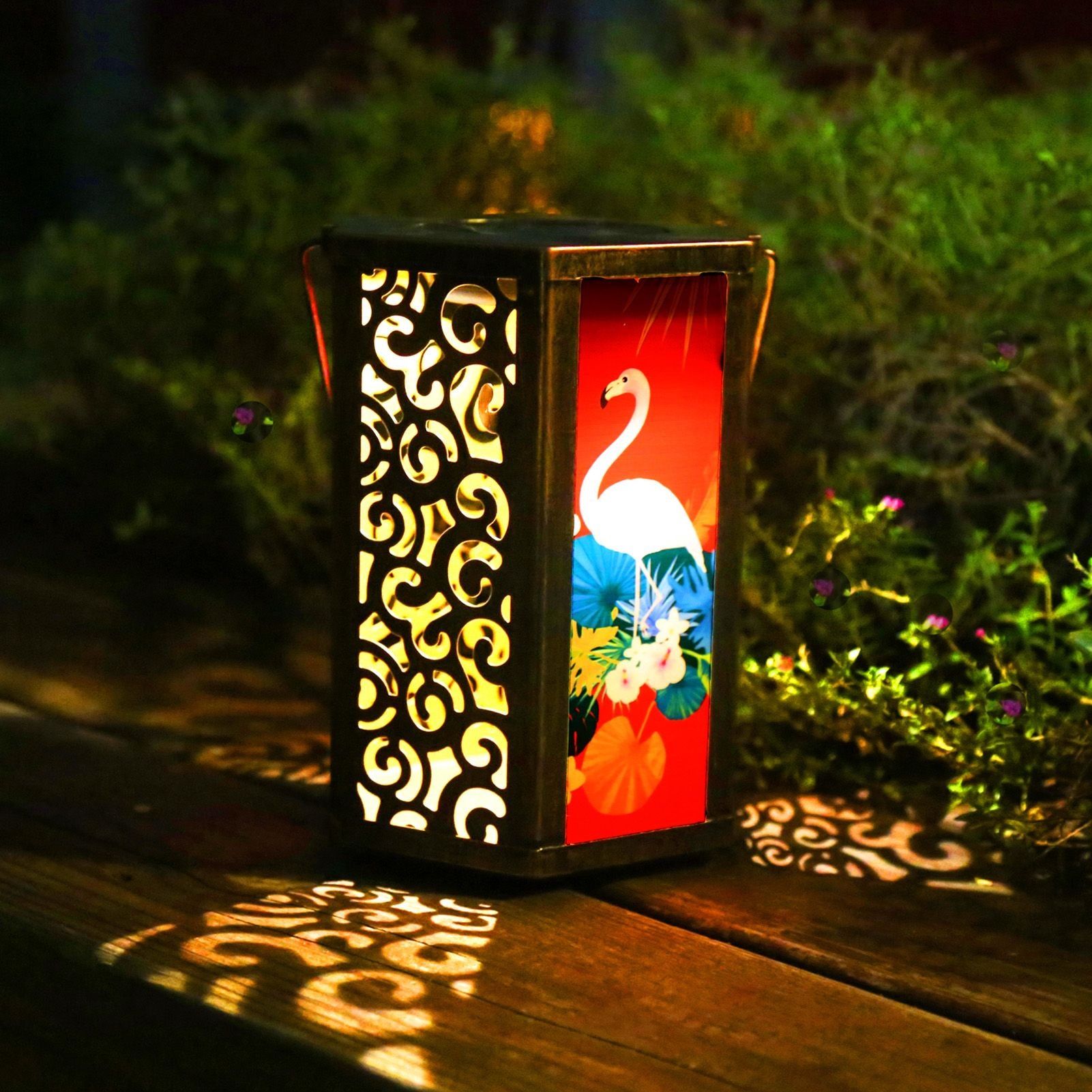 Garden Hanging Lights Waterproof LED Decorative Lighting Hexagonal Bird Pattern Lantern for Home Courtyard V1294-YM0521-3119230045311