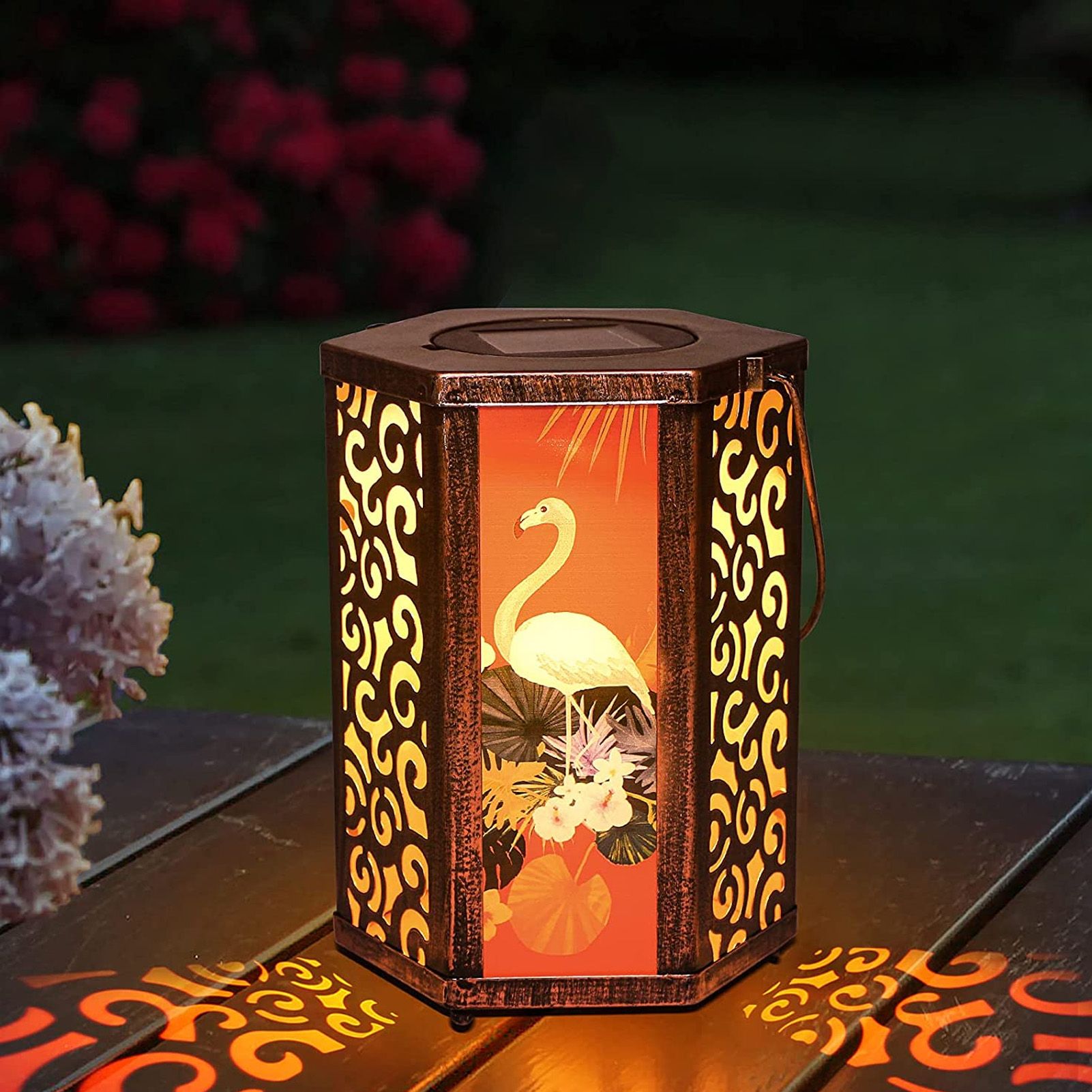 Garden Hanging Lights Waterproof LED Decorative Lighting Hexagonal Bird Pattern Lantern for Home Courtyard V1294-YM0521-3119230045311