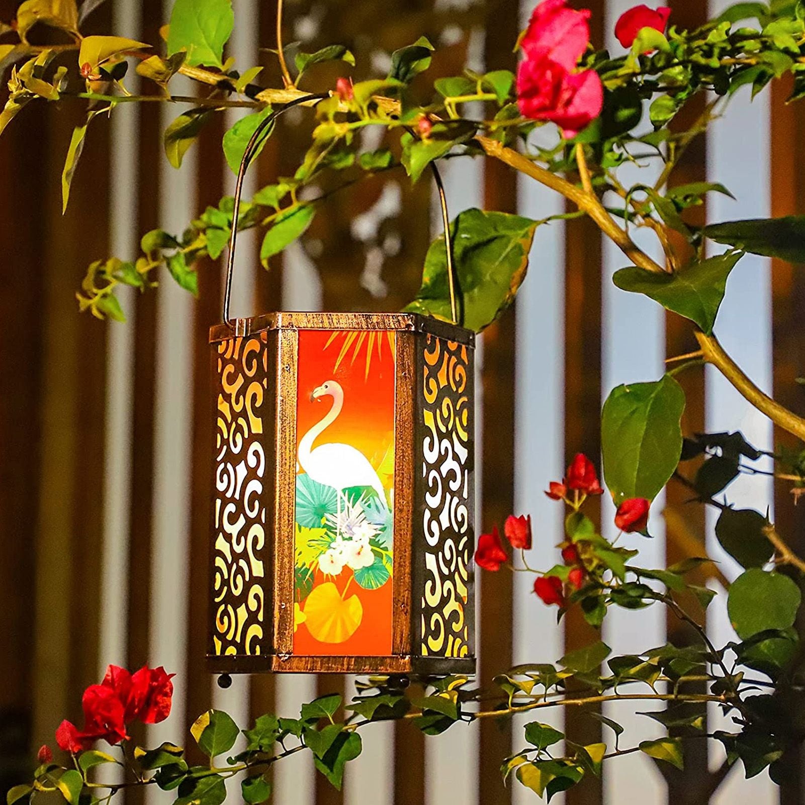 Garden Hanging Lights Waterproof LED Decorative Lighting Hexagonal Bird Pattern Lantern for Home Courtyard V1294-YM0521-3119230045311