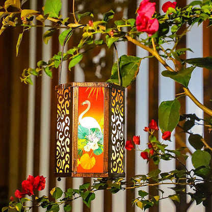 Garden Hanging Lights Waterproof LED Decorative Lighting Hexagonal Bird Pattern Lantern for Home Courtyard V1294-YM0521-3119230045311