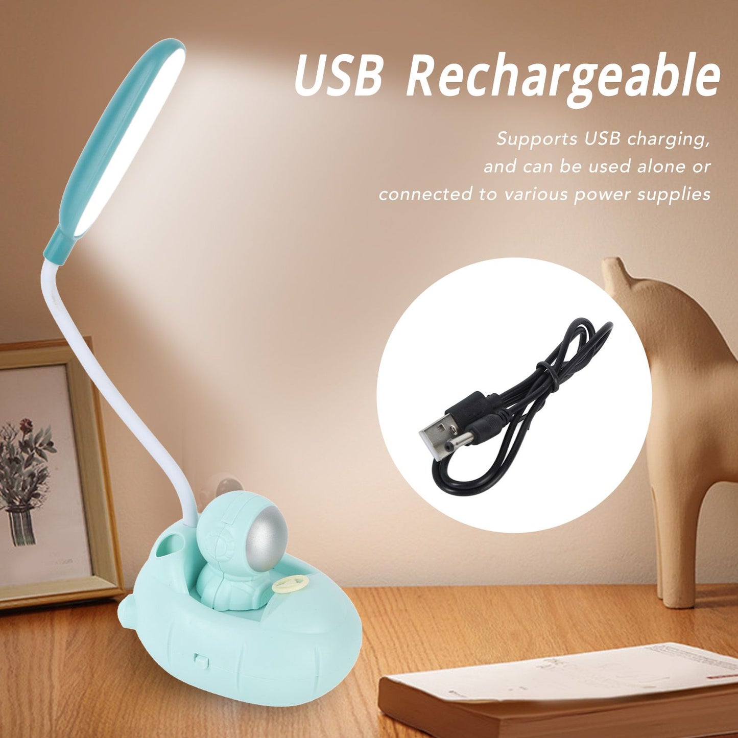 LED Desk Lamp 360 degrees Bendable Eye Protection USB Rechargeable Learning Lamp for Home Bedroom Study V1294-YM0521-3119230054811