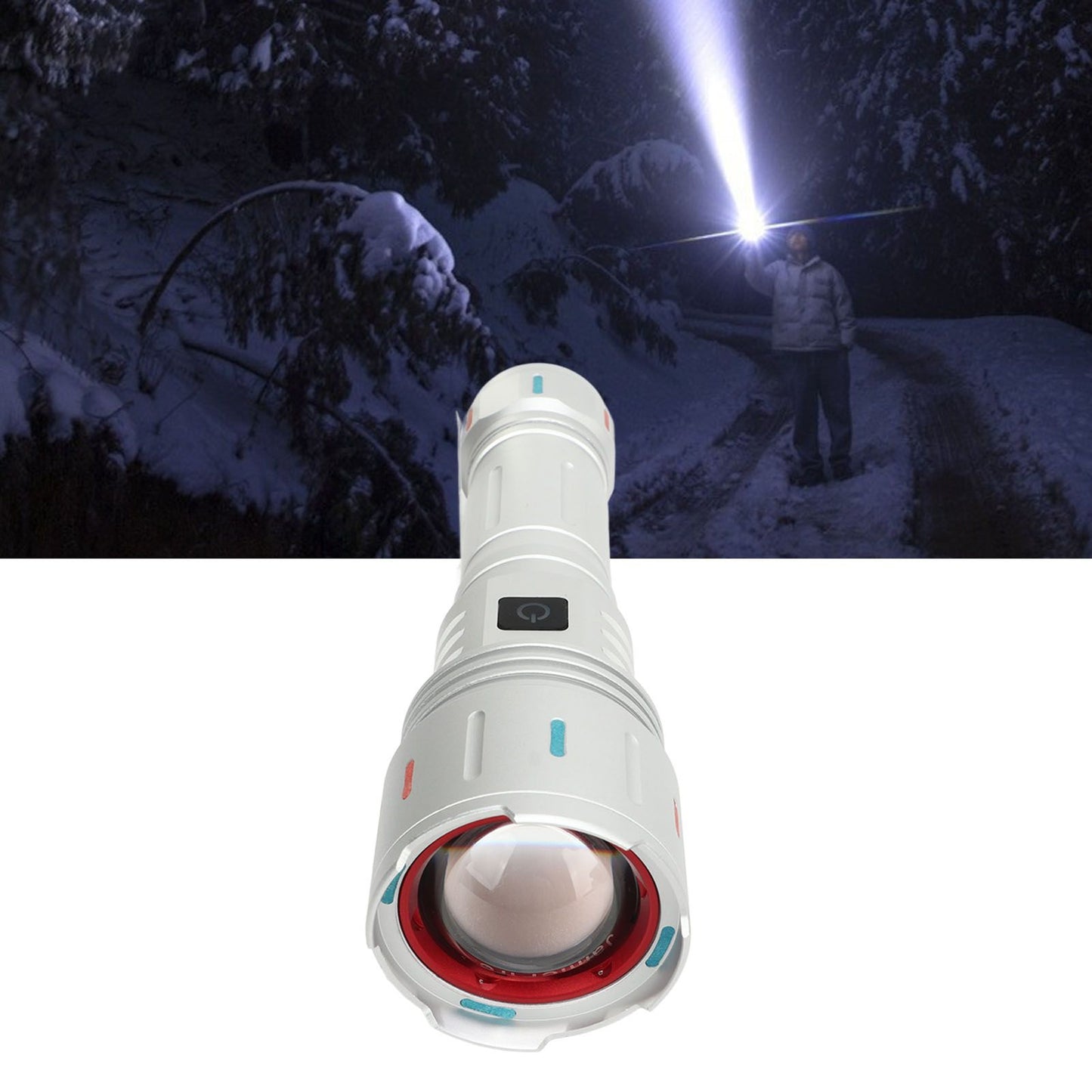 LED Flashlight 10000 Luminous Flux 5 Modes USB Type C Charge Waterproof Camping Flashlight for Hiking Travel V1294-YM0521-3119230057711