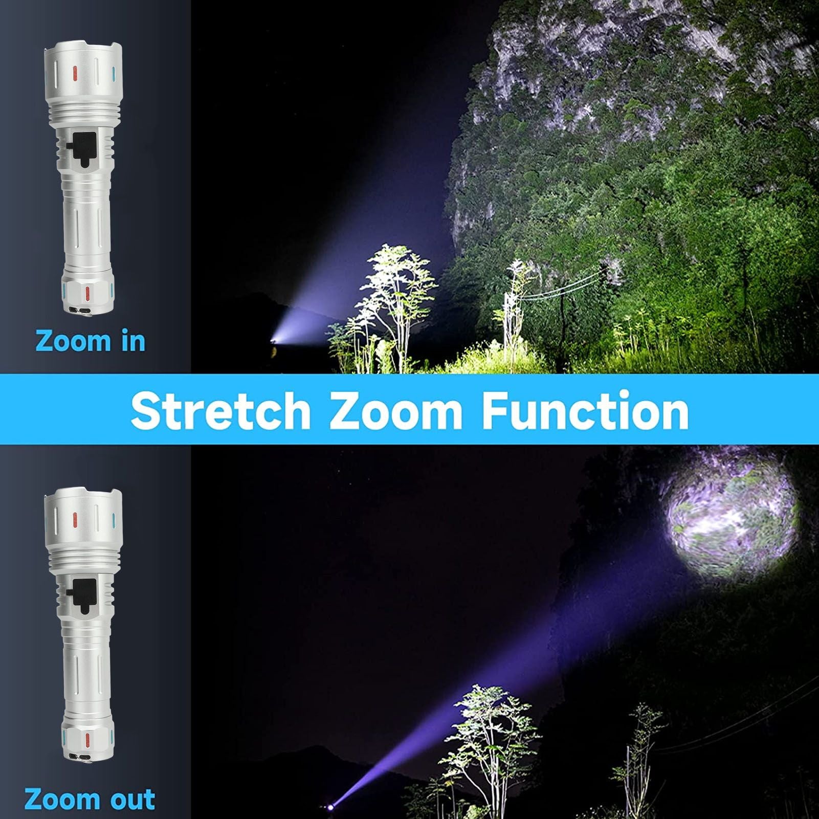 LED Flashlight 10000 Luminous Flux 5 Modes USB Type C Charge Waterproof Camping Flashlight for Hiking Travel V1294-YM0521-3119230057711
