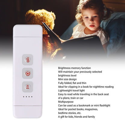 Clip On Book Light Multipurpose Ultrathin Mini 3 Levels Brightness USB Rechargeable Book Reading Light White V1294-YM0521-3119230058612