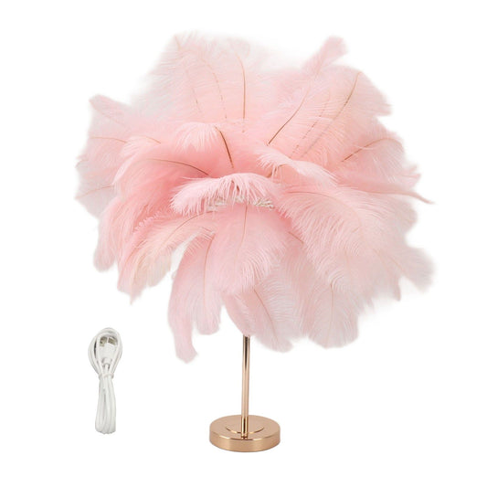 Feather Table Lamp 3 Color Dimmable Touch Switch USB Plug in Romantic Modern Decorative Bedside Light for V1294-YM0521-3119230059413