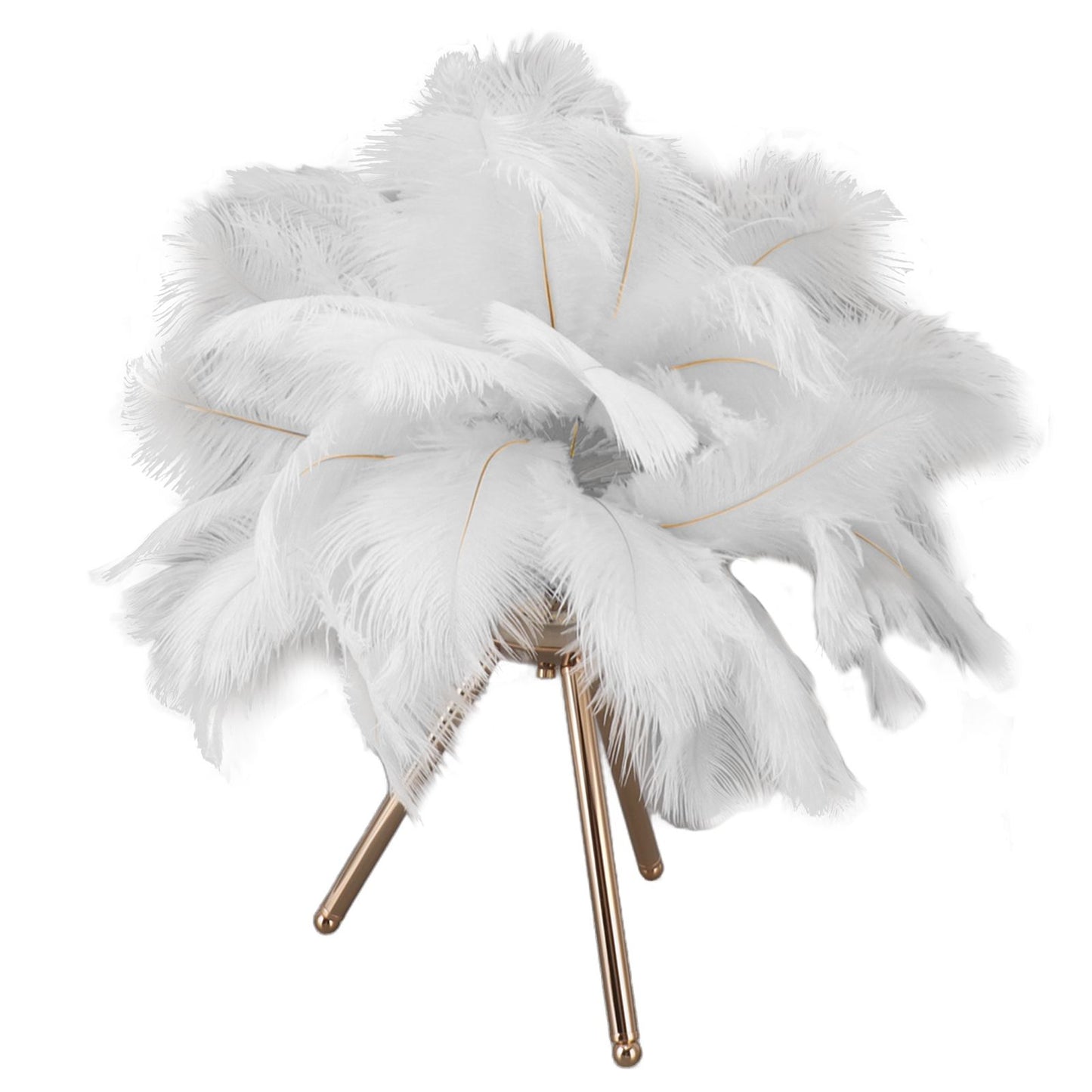 Feather Table Lamp USB Rechargeable Ostrich Feather Desk Light with Gold Tripod for Bedroom 40Pcs Artificial V1294-YM0521-3119230059511