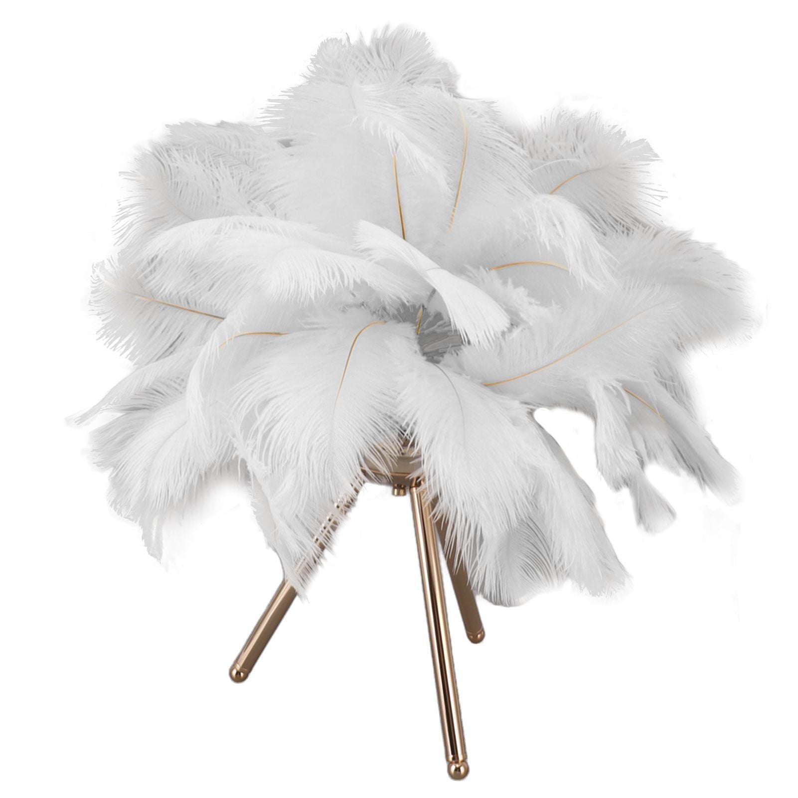 Feather Table Lamp USB Rechargeable Ostrich Feather Desk Light with Gold Tripod for Bedroom 40Pcs Artificial V1294-YM0521-3119230059511