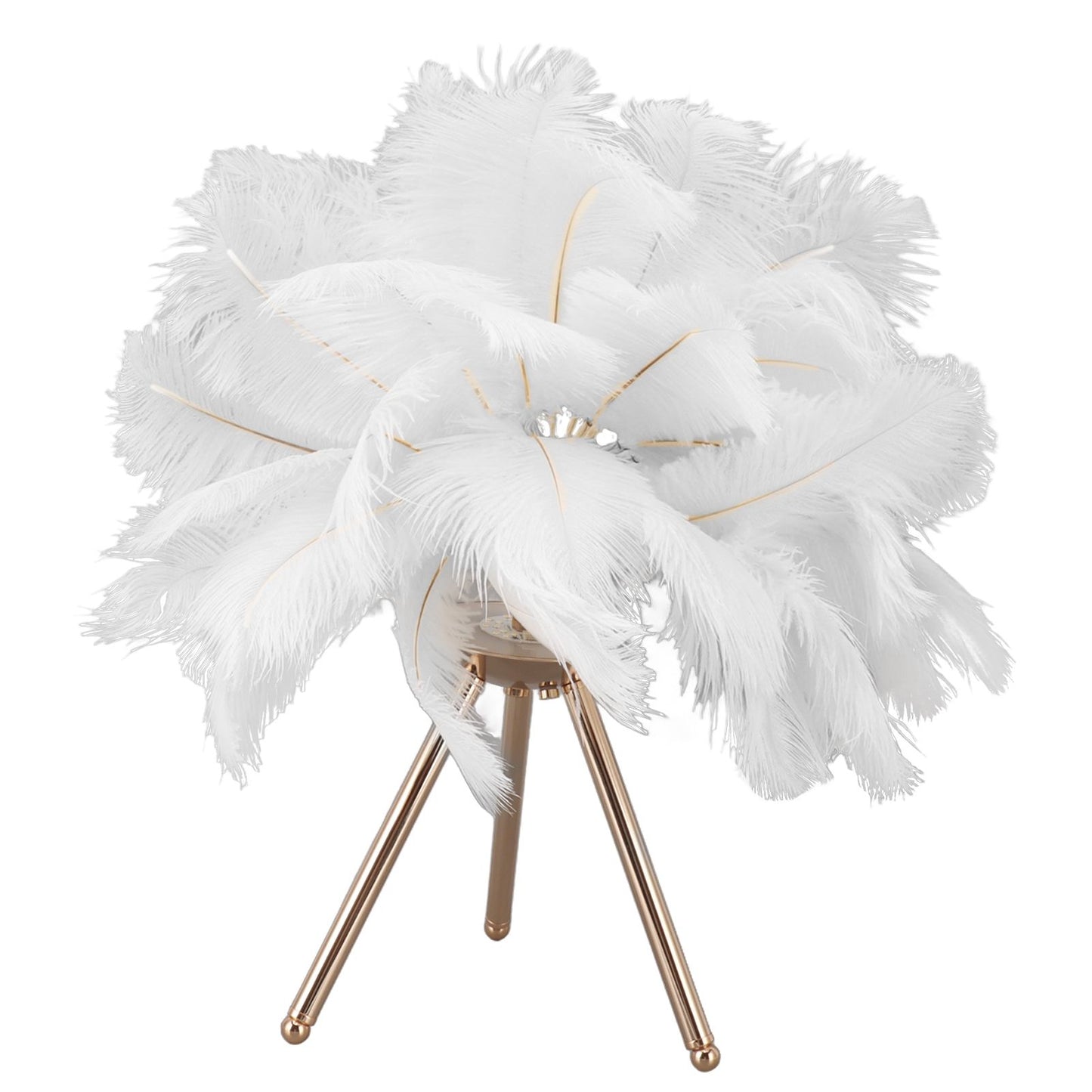Feather Table Lamp USB Rechargeable Ostrich Feather Desk Light with Gold Tripod for Bedroom 40Pcs Artificial V1294-YM0521-3119230059511