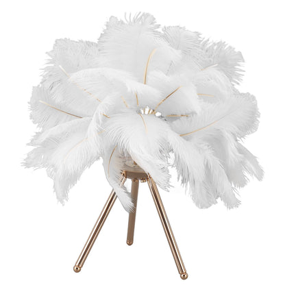 Feather Table Lamp USB Rechargeable Ostrich Feather Desk Light with Gold Tripod for Bedroom 40Pcs Artificial V1294-YM0521-3119230059511
