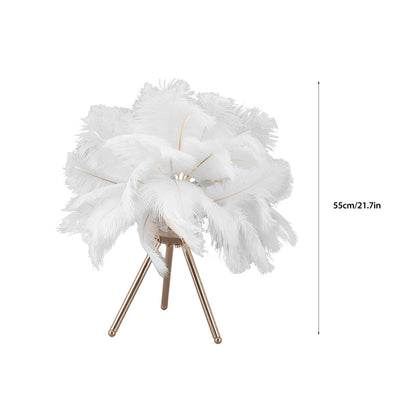 Feather Table Lamp USB Rechargeable Ostrich Feather Desk Light with Gold Tripod for Bedroom 40Pcs Artificial V1294-YM0521-3119230059511