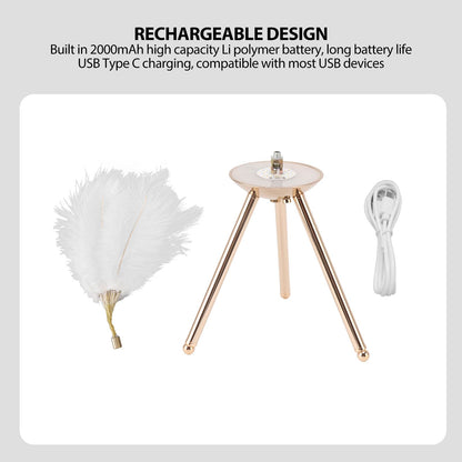 Feather Table Lamp USB Rechargeable Ostrich Feather Desk Light with Gold Tripod for Bedroom 40Pcs Artificial V1294-YM0521-3119230059511
