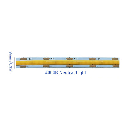 12V COB LED Flexible Strip Light Self Adhesive 90 CRI Flexible Uniform LED Tape Lamp 110LM 5m 4000K Neutral V1294-YM0521-3119230062512