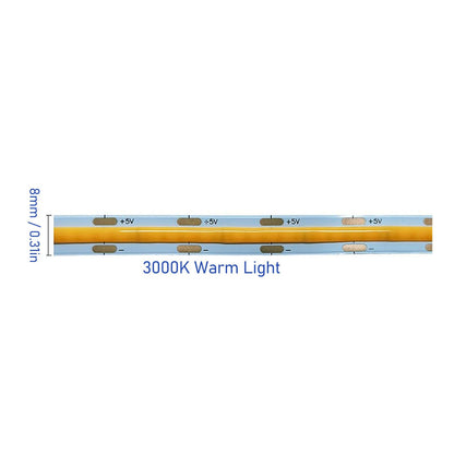 12V COB LED Flexible Strip Light Self Adhesive 90 CRI Flexible Uniform LED Tape Lamp 110LM 5m 3000K Warm Light V1294-YM0521-3119230062513