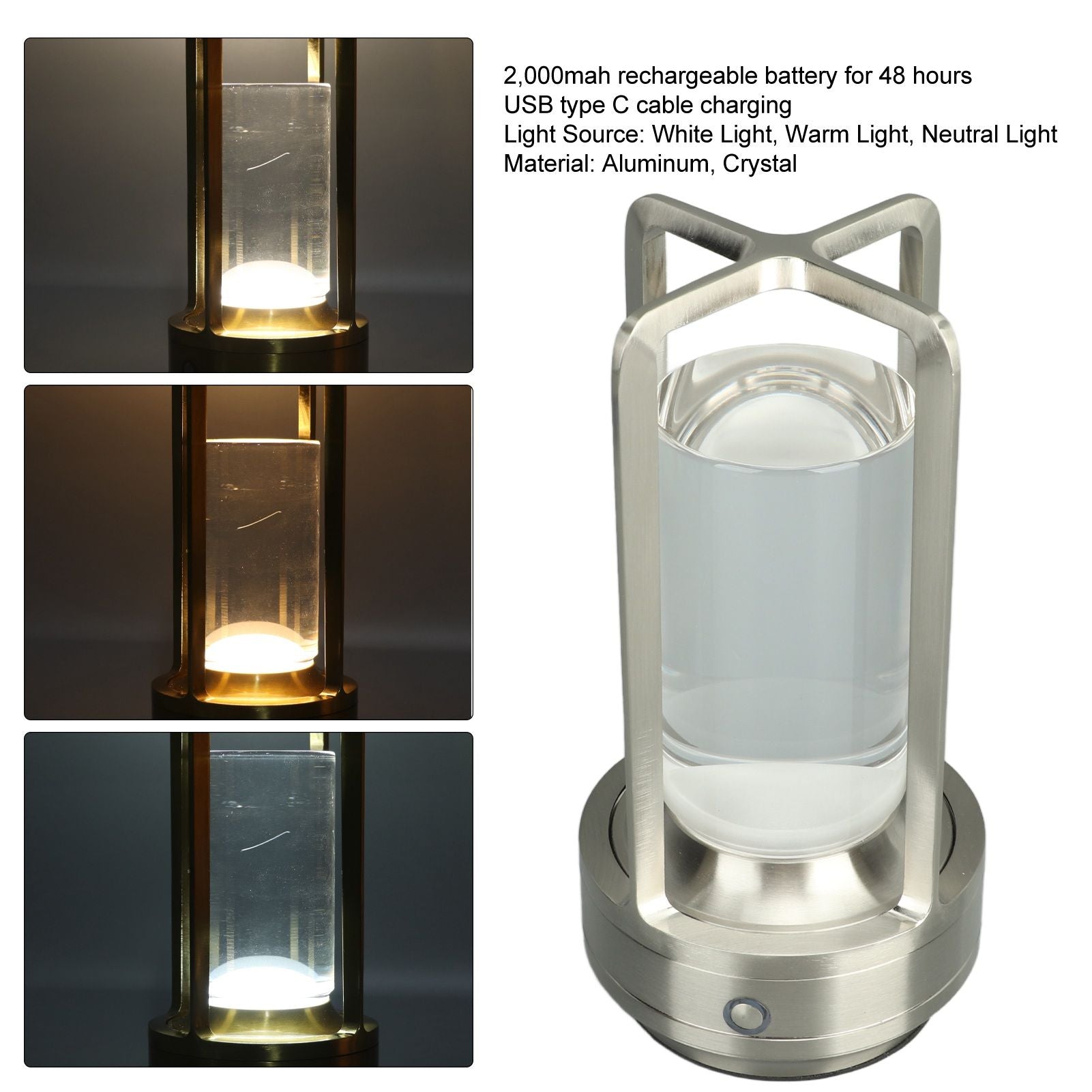 Cordless Table Lamp 3 Colors Stepless Dimming LED Table Lamp Rechargeable Touch Lamp Bedside Nightstand Lamp V1294-YM0521-3119230065813