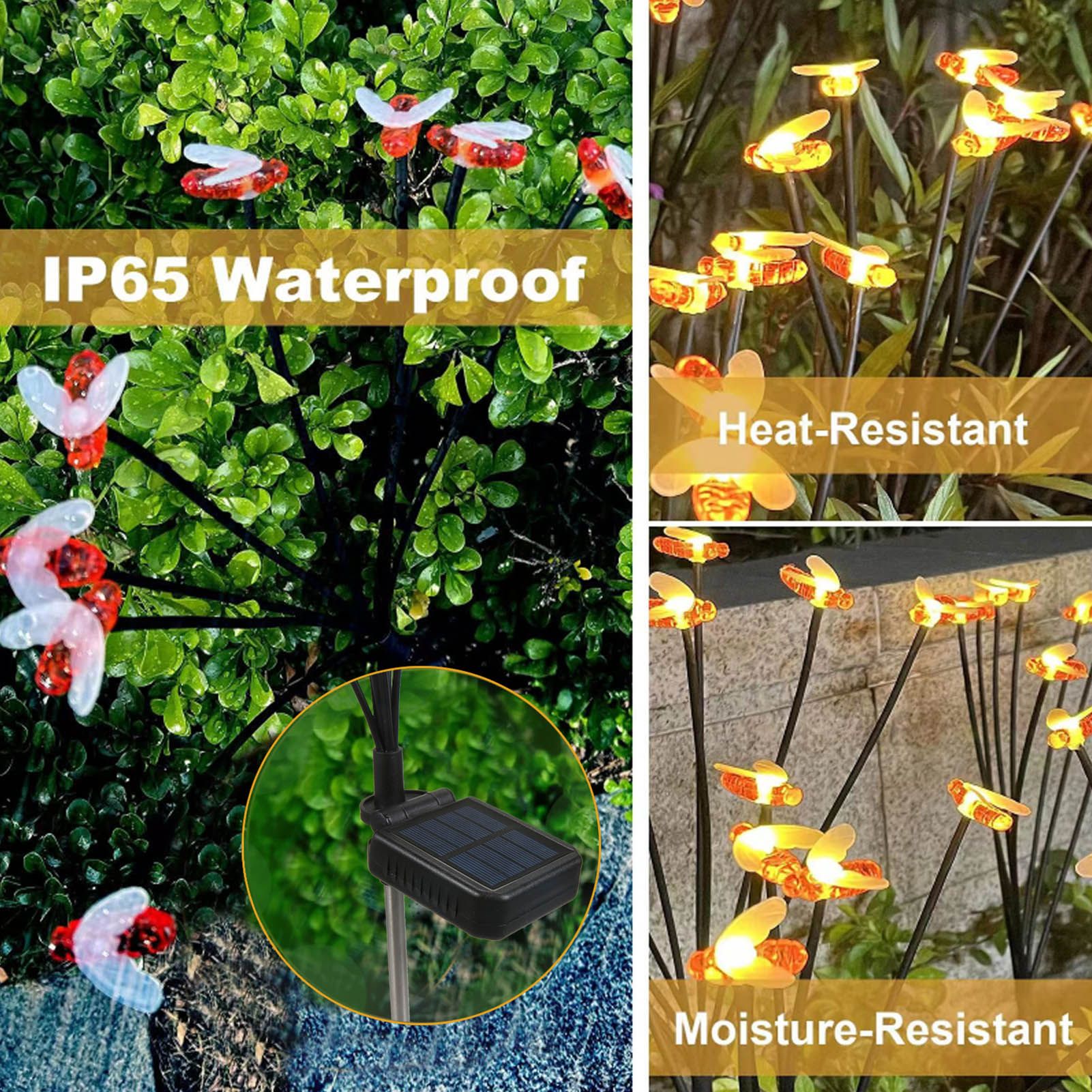 Outdoor Solar Lamp Waterproof LED Light Bee Design Decorative Light for Garden Patio Warm Light V1294-YM0521-3119230067011