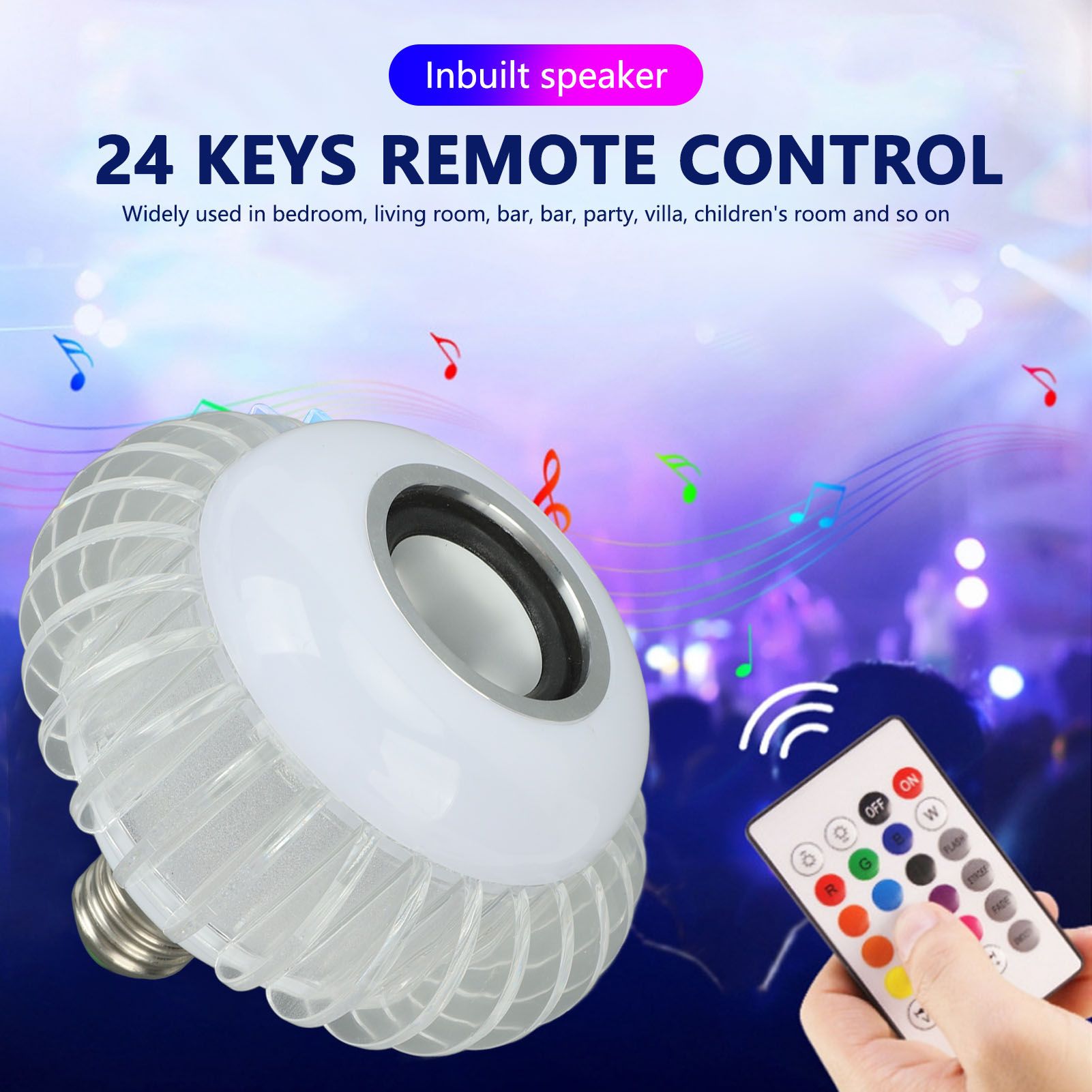 Smart LED Light Bulb Wireless Bluetooth Light Bulb Speaker E26 E27 RGB Color Changing Light Bulb With 24 Keys V1294-YM0521-3119230067811
