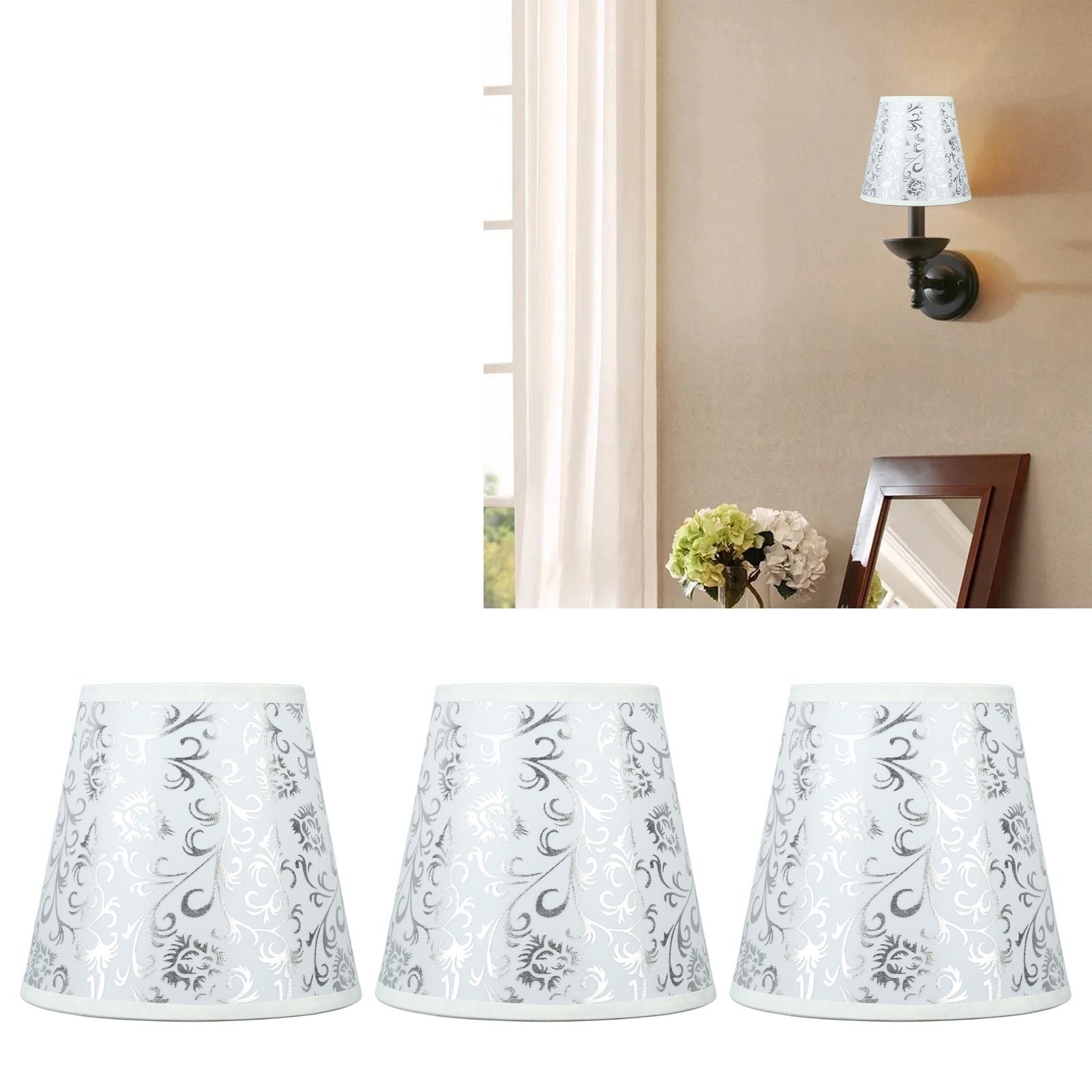 Cloth Lampshade Clip On Installation Modern Fabric Lamp Shades for E14 Bulb Chandelier Table Lamp 3pcs Silver V1294-YM0521-3119230069712