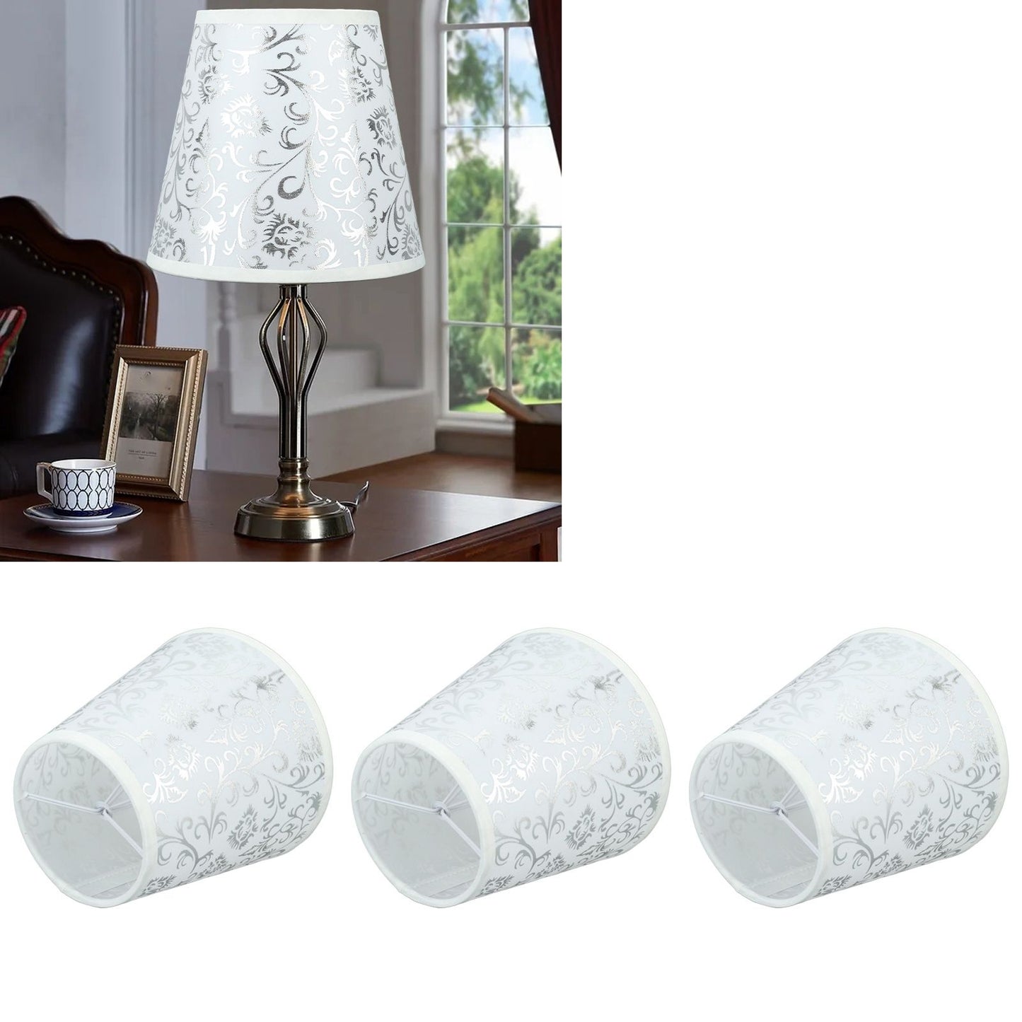 Cloth Lampshade Clip On Installation Modern Fabric Lamp Shades for E14 Bulb Chandelier Table Lamp 3pcs Silver V1294-YM0521-3119230069712
