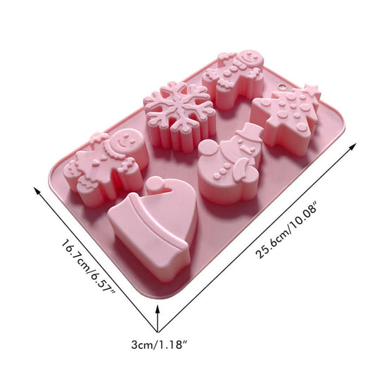 Christmas Series Silicone Molds with 6 Hole Snowman Socks Snowflake Santa Claus DIY Cake Baking Decoration V1294-YM0523-10316960