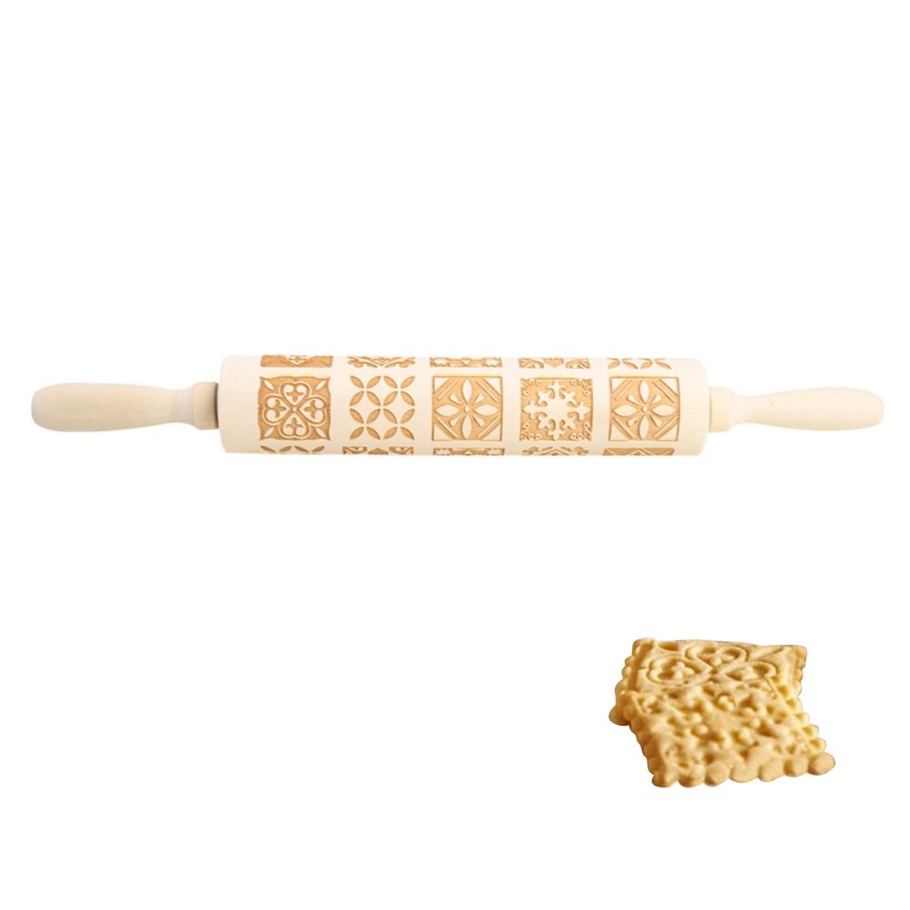 Christmas Engraved Rolling Pin Wooden Embossing Rolling Dough Roller 20 Patterned Pastry Roller for Xmas V1294-YM0523-10317491
