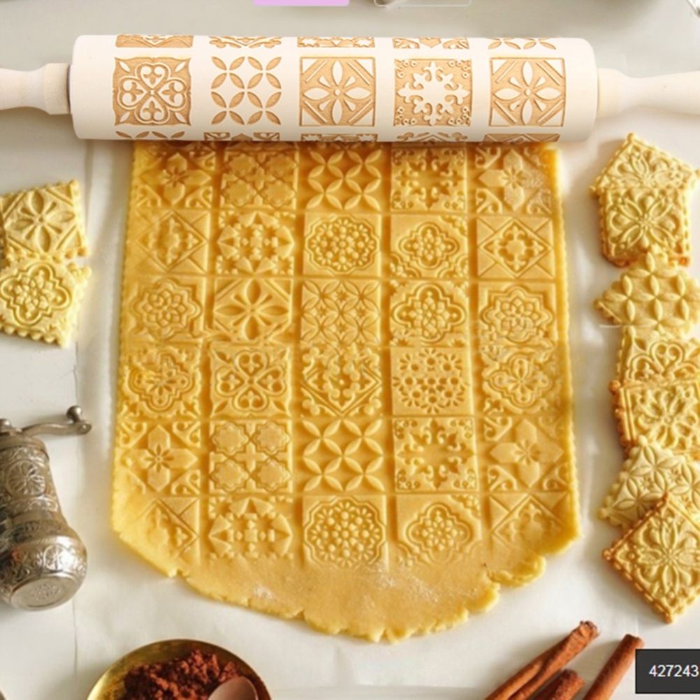 Christmas Engraved Rolling Pin Wooden Embossing Rolling Dough Roller 20 Patterned Pastry Roller for Xmas V1294-YM0523-10317491