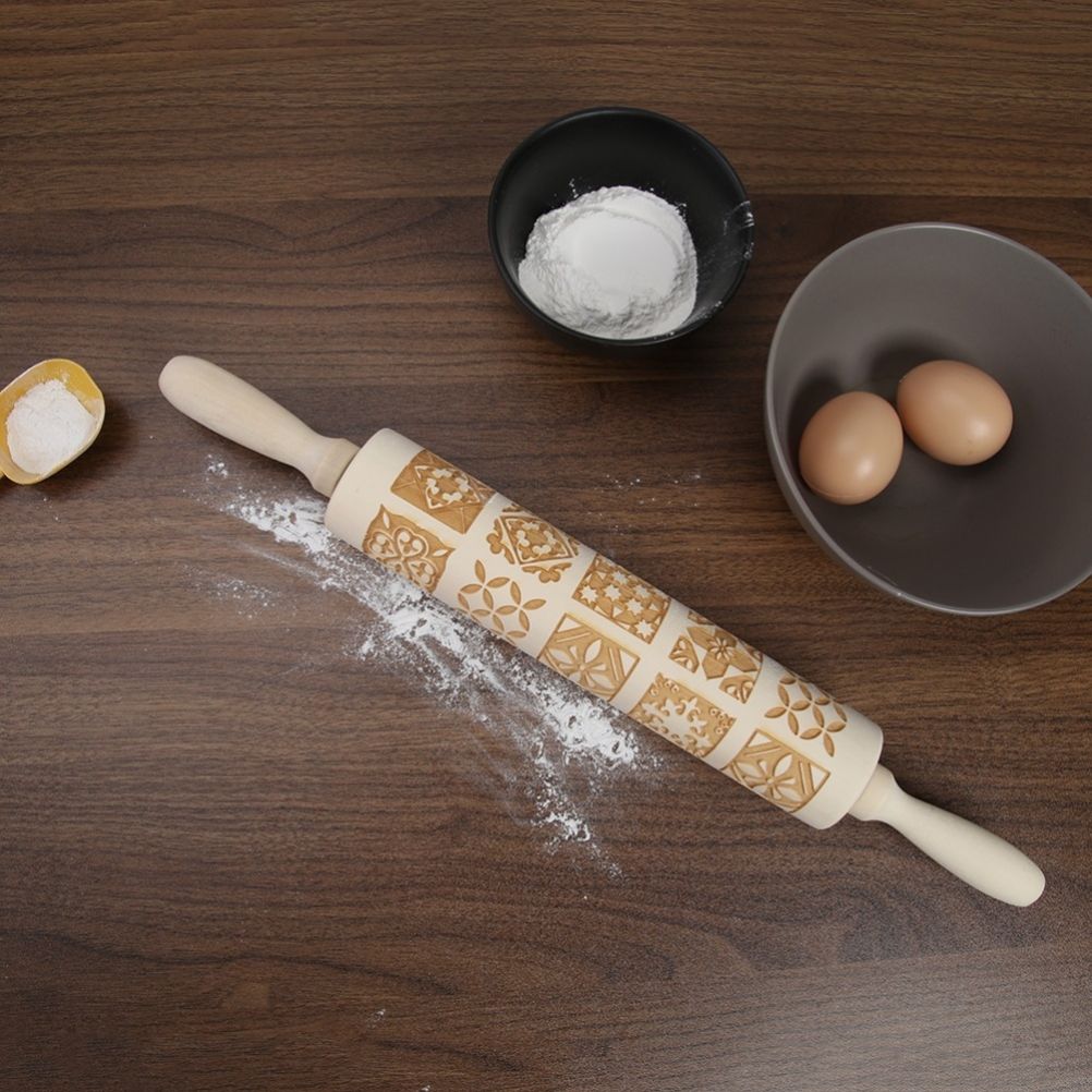 Christmas Engraved Rolling Pin Wooden Embossing Rolling Dough Roller 20 Patterned Pastry Roller for Xmas V1294-YM0523-10317491