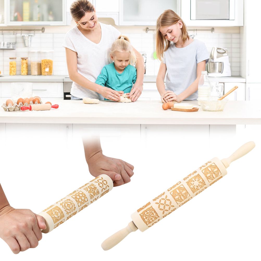 Christmas Engraved Rolling Pin Wooden Embossing Rolling Dough Roller 20 Patterned Pastry Roller for Xmas V1294-YM0523-10317491
