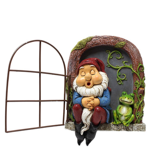 Mini Garden Resin Crafts Decoration Gnome Window Sleeping Garden Sculpture Gnome Outdoor Ornament Decoration V1294-YM0523-10318039