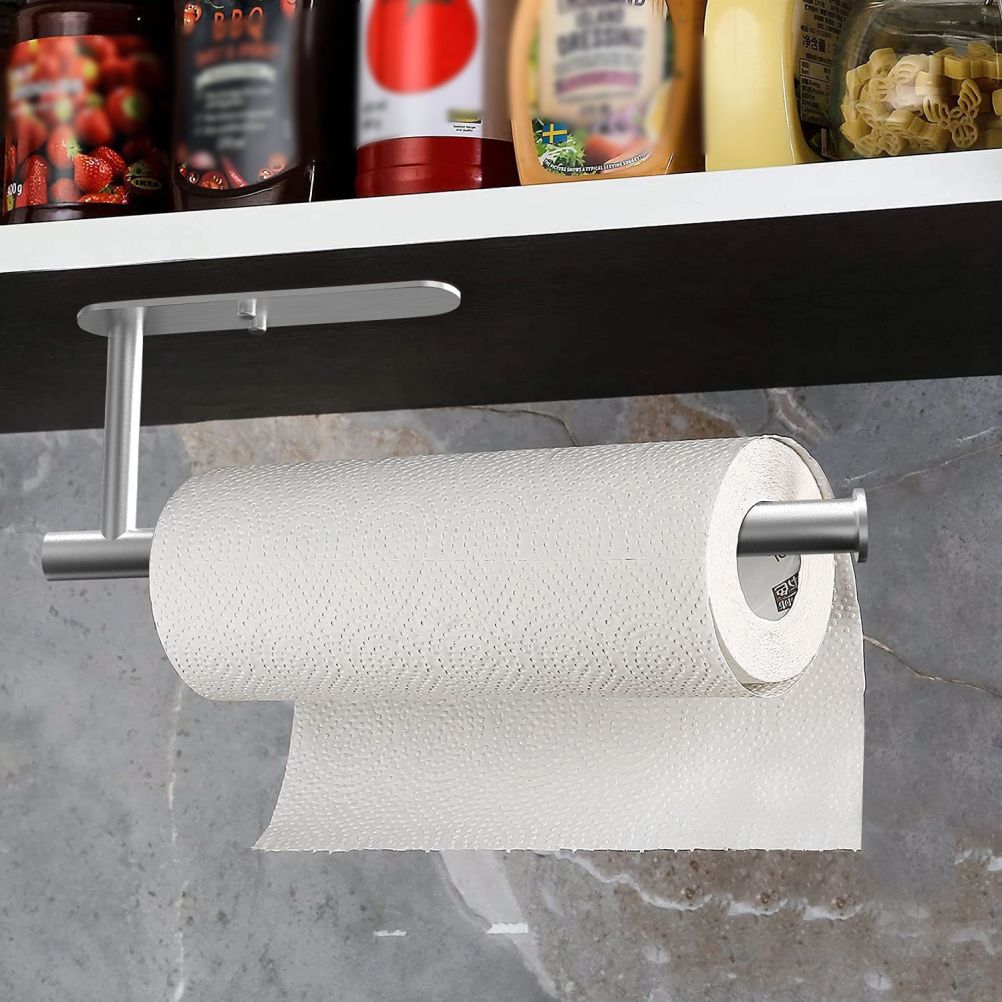 Paper Towel Holders Wall Mount Under Cabinet Self Adhesive Drilling Stainless Steel Paper Towel Rolls Holder V1294-YM0523-10318241