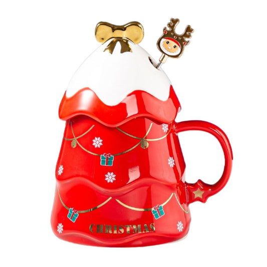Christmas Mug Set with Cover and Spoon 500 ml Ceramic Mug for Mulled Wine Coffee Cocoa Christmas Mug Gift V1294-YM0523-10318541