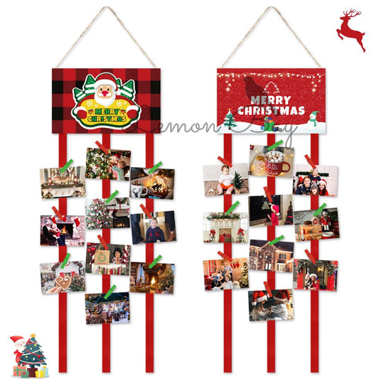Christmas Card Holder Felt Wall Hanging Picture Holders with 40 Photo Clips Picture Frame Collage Decoration V1294-YM0523-10319889