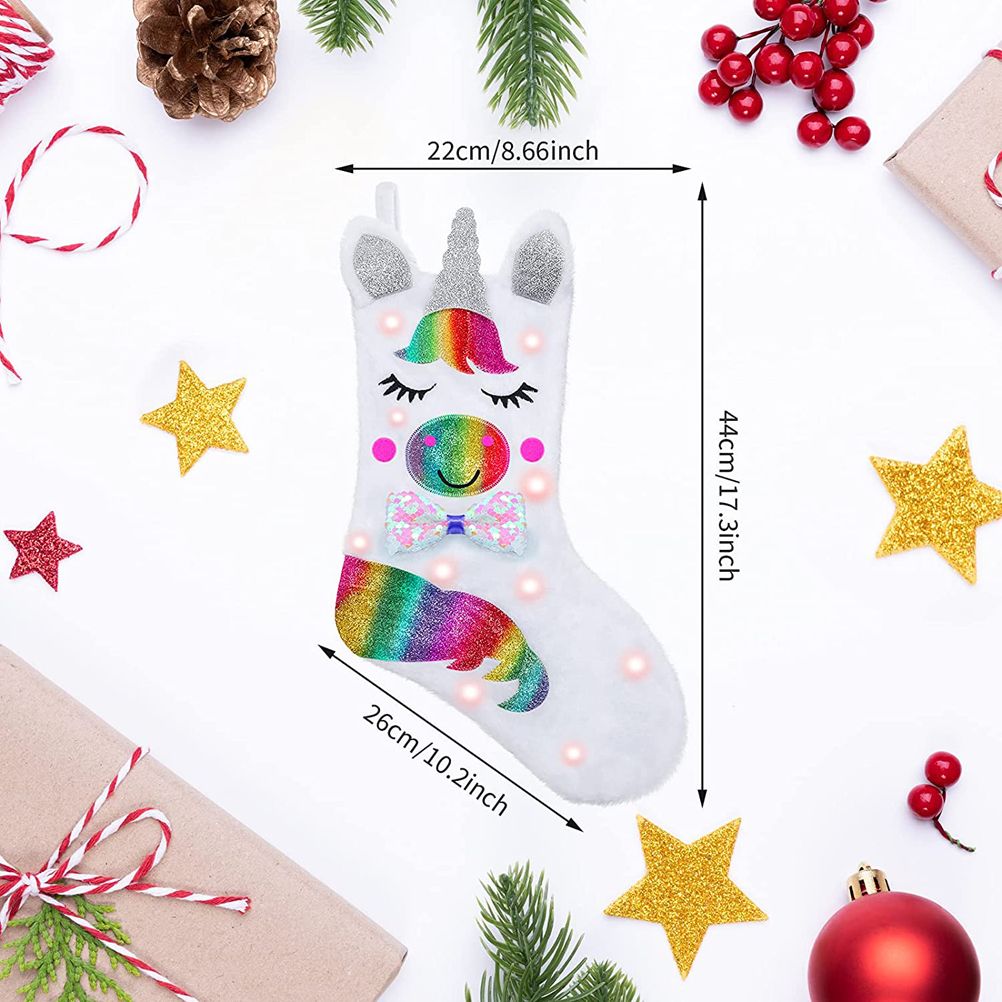 Christmas Stocking with LED Light Sparkly Sequins Stockings Candy Gift Bag for Christmas Decoration V1294-YM0523-10320585