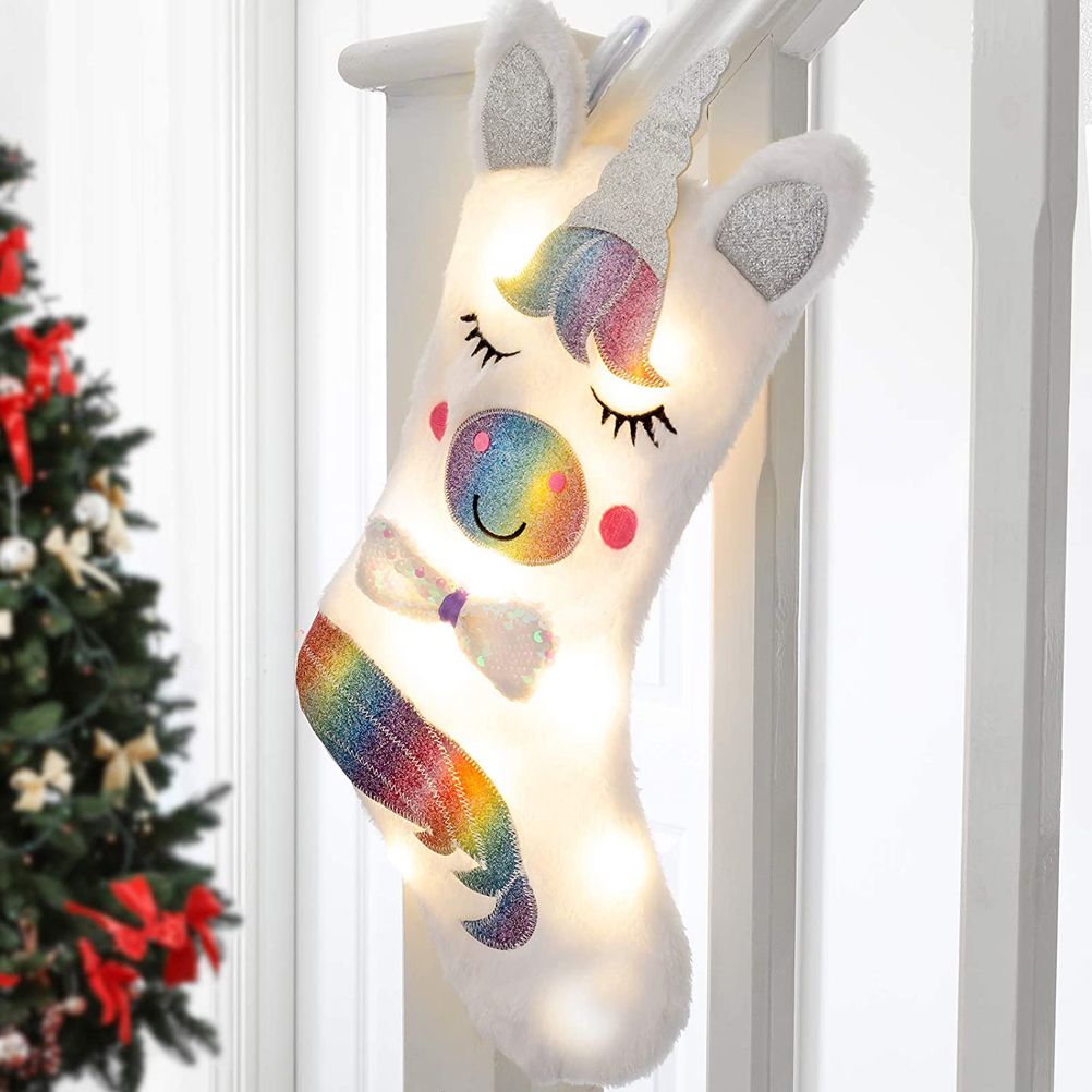 Christmas Stocking with LED Light Sparkly Sequins Stockings Candy Gift Bag for Christmas Decoration V1294-YM0523-10320585
