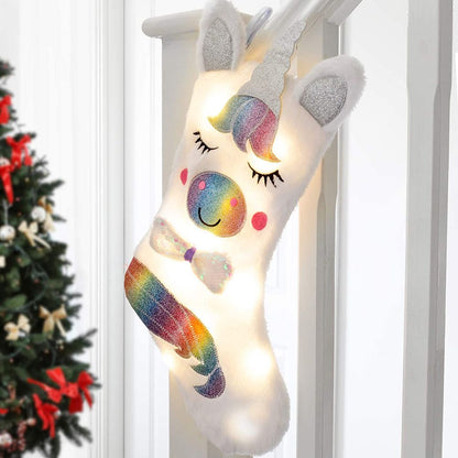 Christmas Stocking with LED Light Sparkly Sequins Stockings Candy Gift Bag for Christmas Decoration V1294-YM0523-10320585
