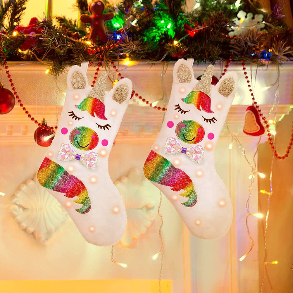 Christmas Stocking with LED Light Sparkly Sequins Stockings Candy Gift Bag for Christmas Decoration V1294-YM0523-10320585