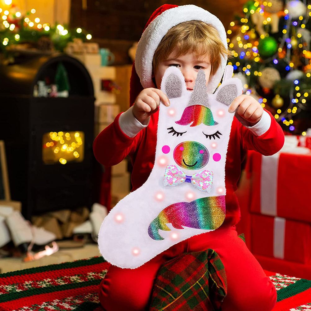 Christmas Stocking with LED Light Sparkly Sequins Stockings Candy Gift Bag for Christmas Decoration V1294-YM0523-10320585