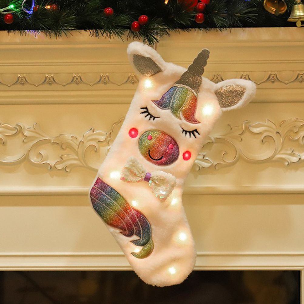 Christmas Stocking with LED Light Sparkly Sequins Stockings Candy Gift Bag for Christmas Decoration V1294-YM0523-10320585
