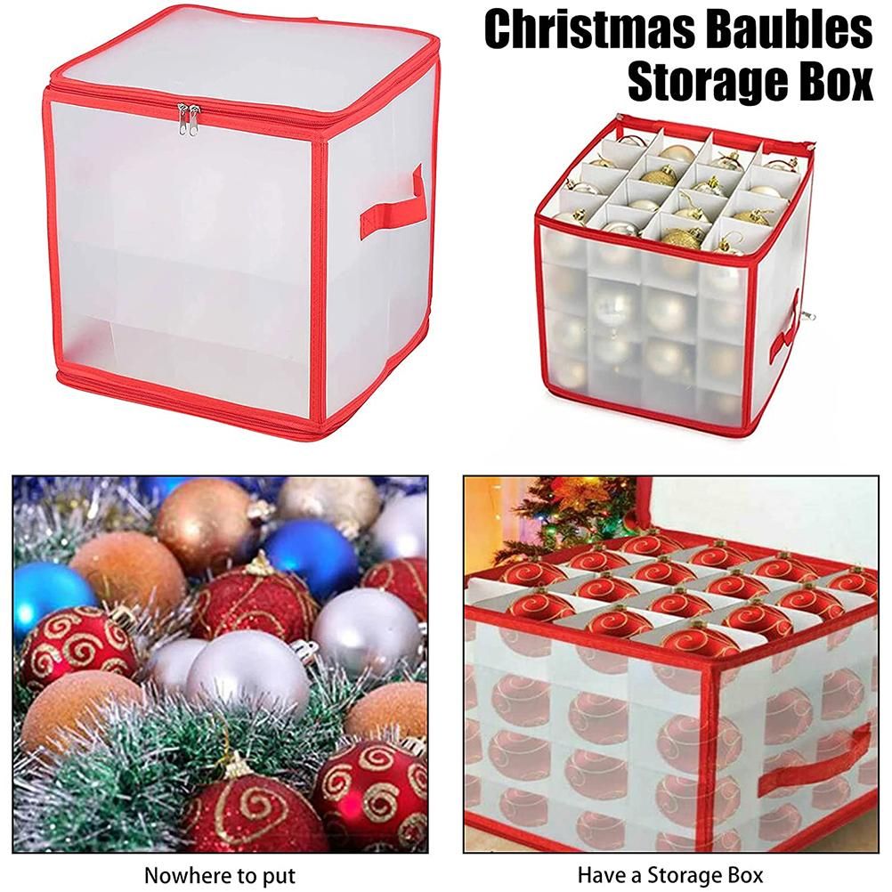Clear Storage Box for Christmas Tree Baubles PVC Folding Christmas Decorations Storage Box for Up to 64 V1294-YM0523-10320778