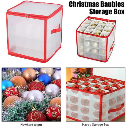 Clear Storage Box for Christmas Tree Baubles PVC Folding Christmas Decorations Storage Box for Up to 64 V1294-YM0523-10320778